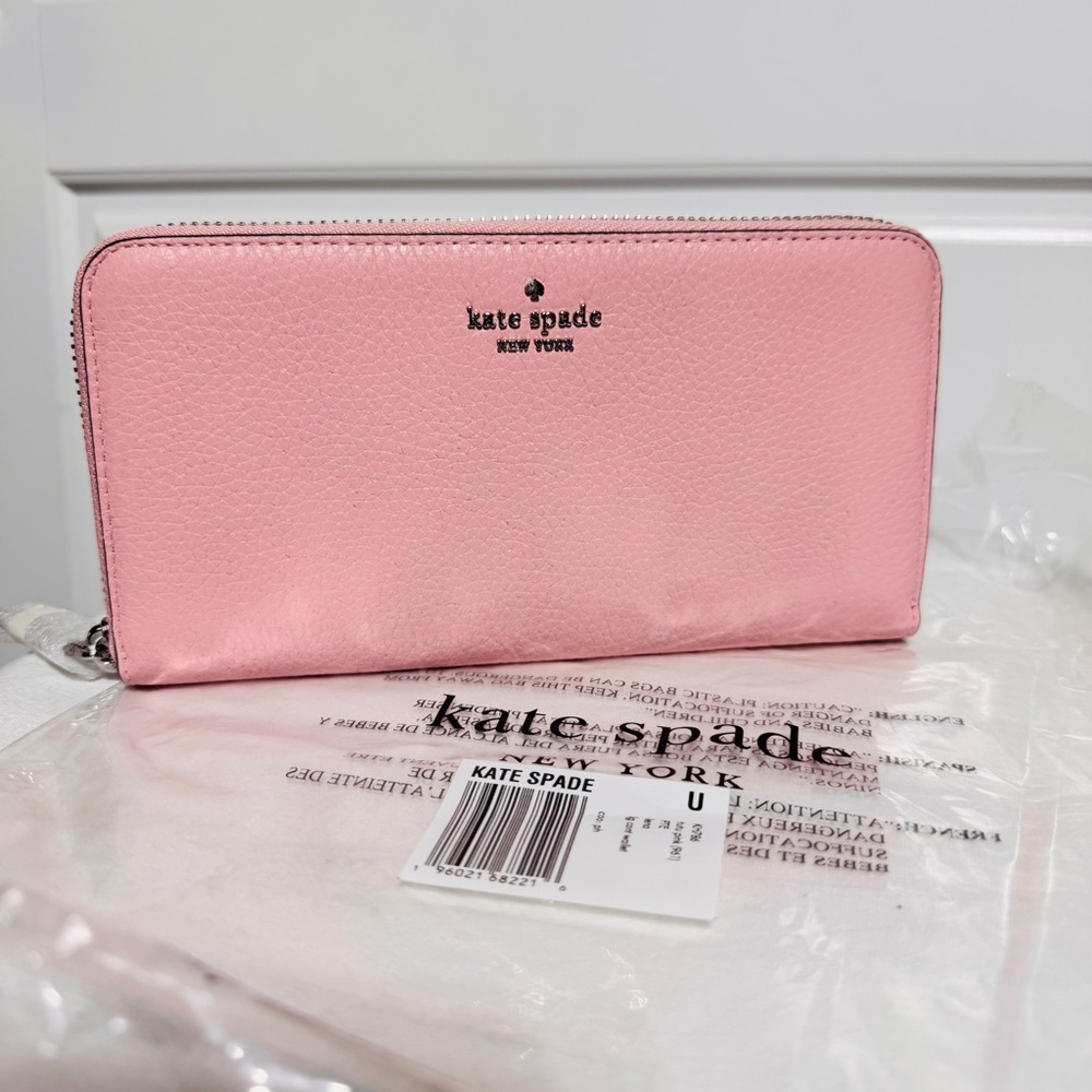NWT Kate Spade Lena Tutu Pink Zip-Around Pebbled Leather Wallet